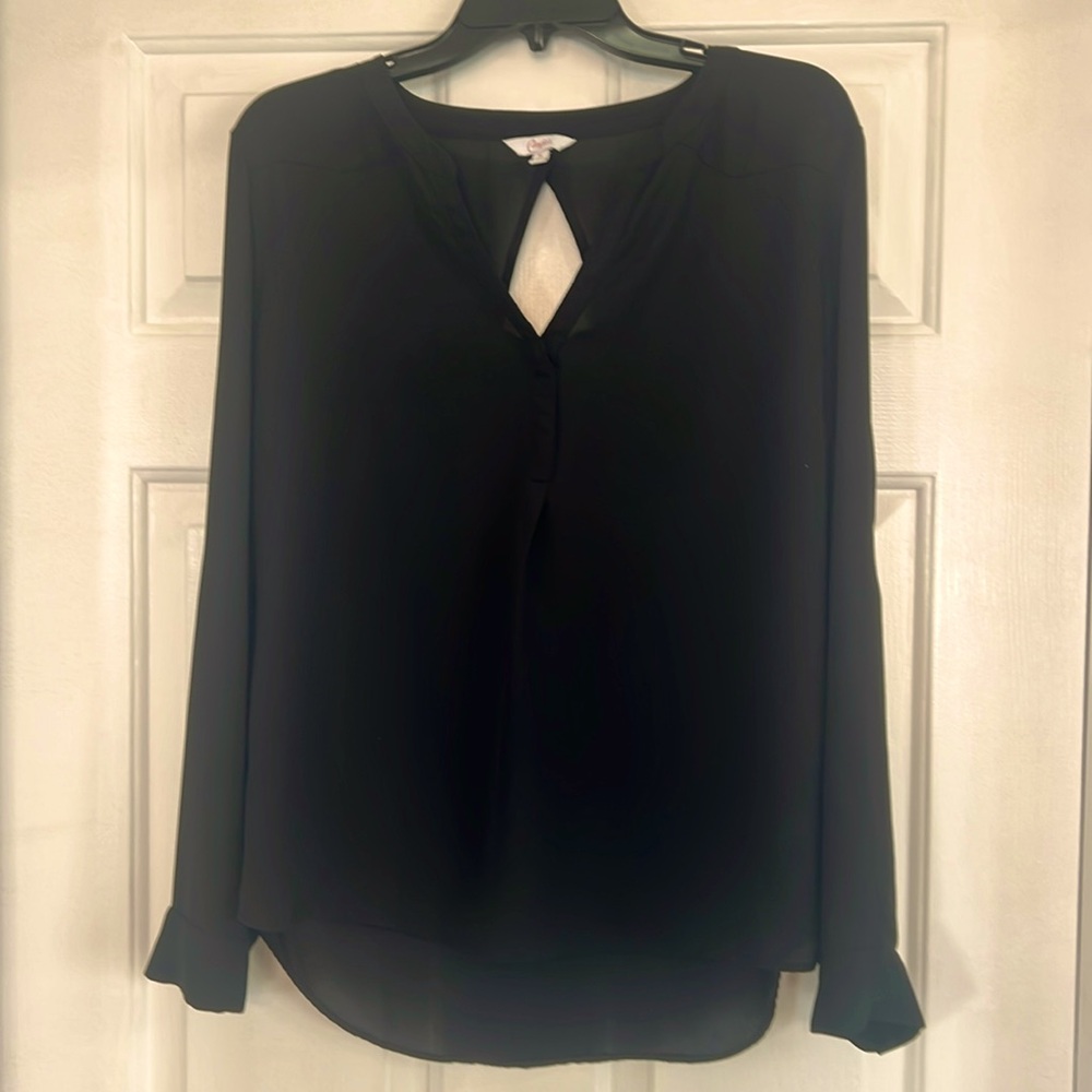 Black Candies long sleeve blouse with triangle cutout in back, size XL
